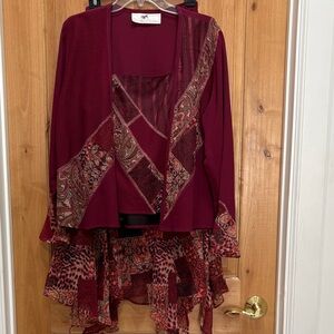 Tommy n Loulou 3 piece Elegant Burgundy Skirt Set with Paisley Details